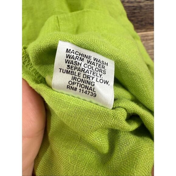Flax NWOT linen button front shirt lime green relaxed fit size S small - Picture 6 of 8